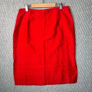 Syrup 90s Skirt Red Woven‎ Silk Straight Knee Length Lightweight